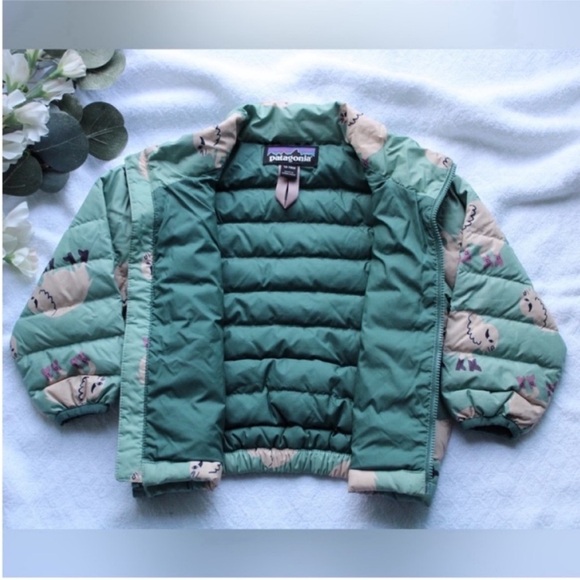 Patagonia Down Sweater Jacket in Gypsum Green Blue White Buffalo 12-18 months - Picture 5 of 11